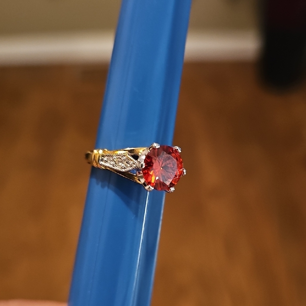 Elegant Gold Ring with Striking Red Fire Stone - Picture 5 of 5